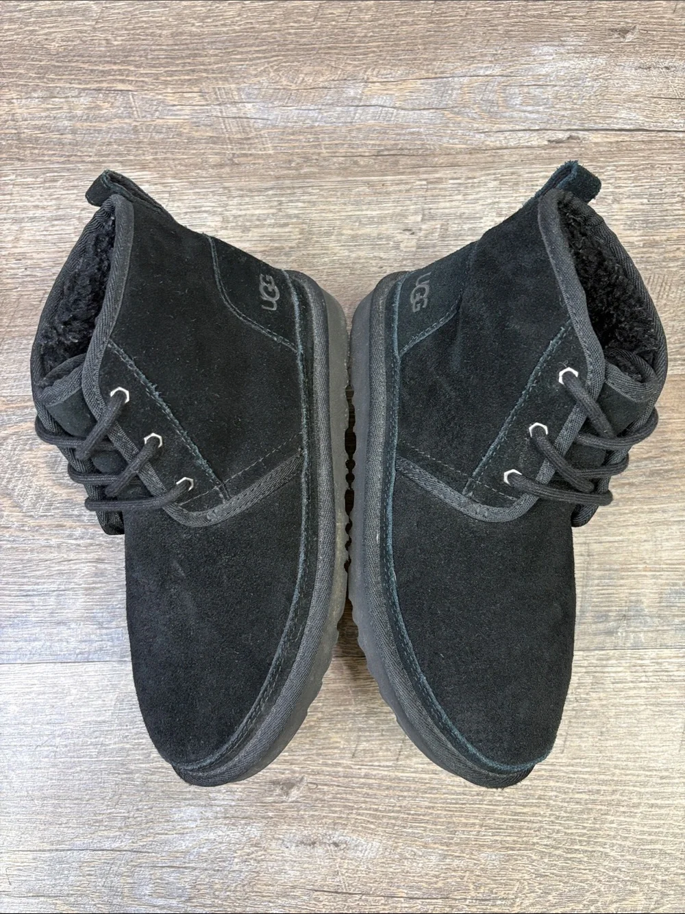 UGG Neumel Black Suede Shearling Lace-Up Ankle Boots Size 4